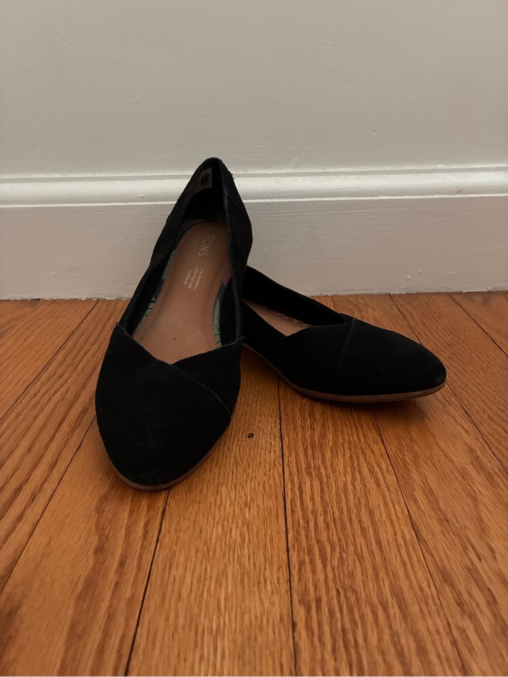 TOMS Black Suede Pointed D'Orsay Flats